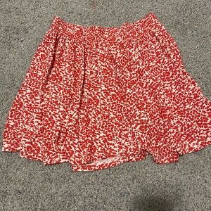 New H&M Red Speckled Smocked White Cotton Skater Confetti Mini Summer Skirt M